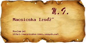 Macsicska Izsó névjegykártya